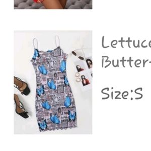 Lettuce trim butterfly and letter print dress